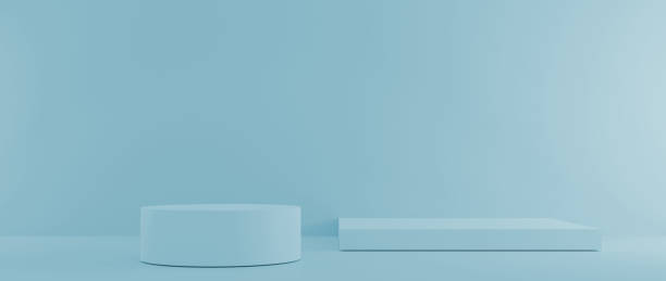 istock Cosmetic podium product minimal scene with platform teal background 3d render. Display stand for pastel blue mint green color mock up. Show beauty backdrop on pedestal. Simple Cylinder Sweet design 1346387518