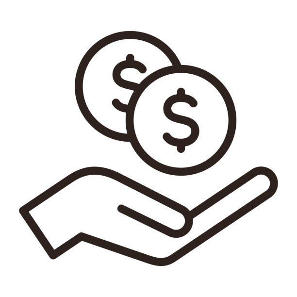 Hand holding dollars, save money icon, salary money, invest finance Hand holding dollars, save money icon, salary money, invest finance isolated on white background price stock illustrations