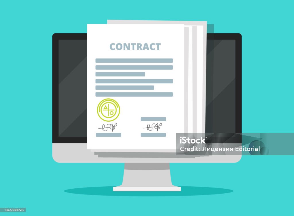 Computer Screen With Documents Appeared In Flat Style Stock ...