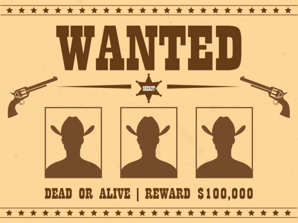 illustrazioni stock, clip art, cartoni animati e icone di tendenza di vintage wanted western poster con avatar di criminali - wanted poster