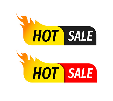 Hot Sale banners like burning fire in black and red color isolated on white
