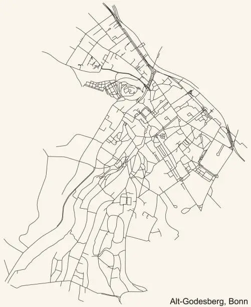 Vector illustration of Street roads map of the Alt-Godesberg sub-district of Bonn, Germany