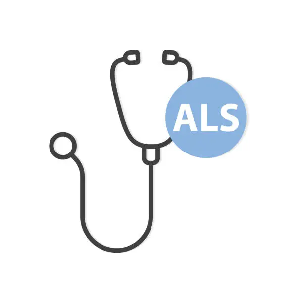 Vector illustration of ALS (Amyotrophic Lateral Sclerosis) acronym and stethoscope icon