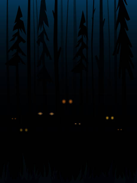 istock Halloween vector background with dark forest and creepy shining eyes 1346394699