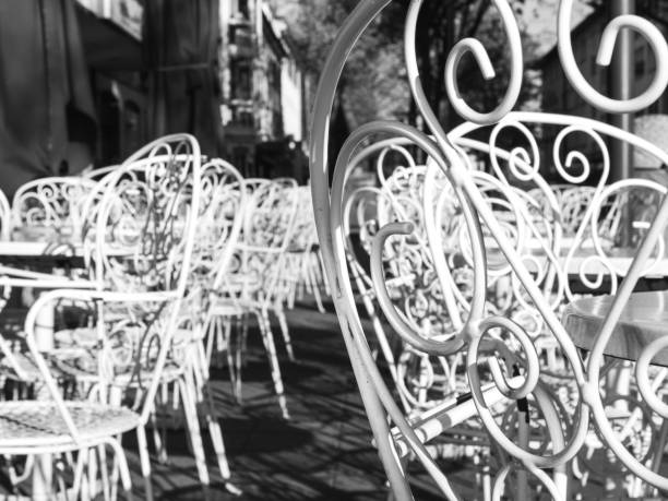 istock Gelateria chairs close up with beautiful steel pattern 1346395831