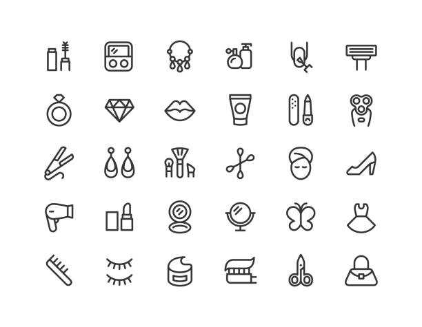 bildbanksillustrationer, clip art samt tecknat material och ikoner med beauty line icons editable stroke - örhänge