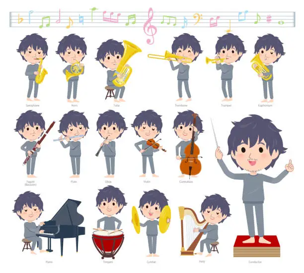 Vector illustration of A set of NEET man on classical music performance