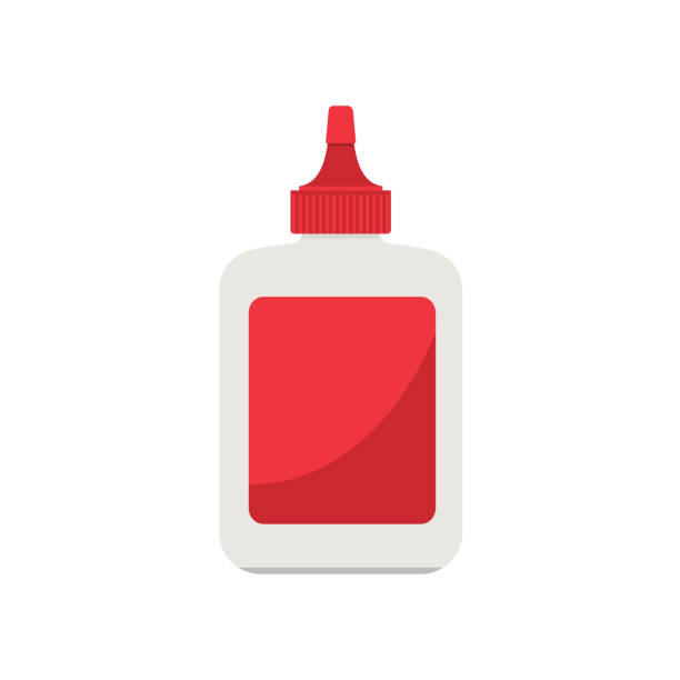 ilustraciones, imágenes clip art, dibujos animados e iconos de stock de botella de pegamento rojo aislada sobre fondo blanco. - glue bottle isolated art and craft