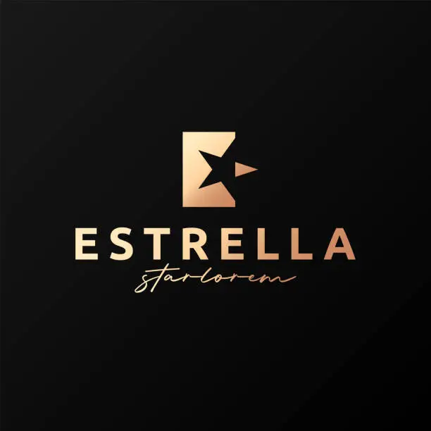 Vector illustration of Estrella star design. Letter E on black background