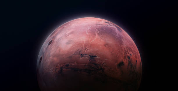 istock Planet Mars surface. Exploration and expedition on red planet. Red planet isolated on black background. Elements of this image furnished by NASA 1346401644