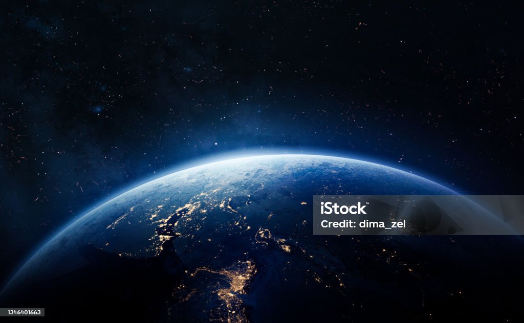 Nightly Earth in the outer space. Abstract wallpaper. City lights on planet. Earth at night. Civilization. Elements of this image furnished by NASA Nightly Earth in the outer space. Abstract wallpaper. City lights on planet. Civilization. Elements of this image furnished by NASA (url: https://eoimages.gsfc.nasa.gov/images/imagerecords/79000/79765/dnb_land_ocean_ice.2012.3600x1800.jpg) Planet Earth Stock Photo