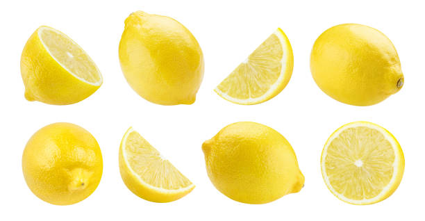 deliziosa collezione di limoni su bianco - moneta da venticinque cent foto e immagini stock