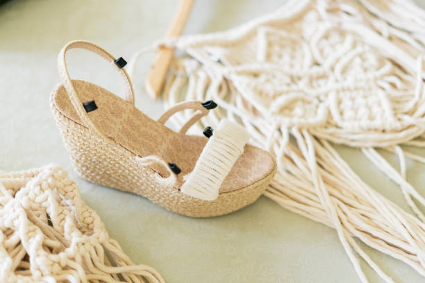 istock shoes woven by hand in macrame technique are photographed 1346404498