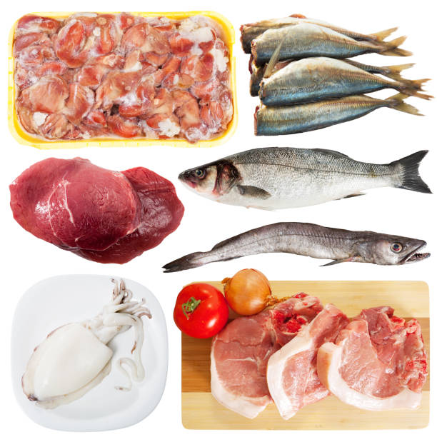 istock Collage of raw products isolated on white 1346405509