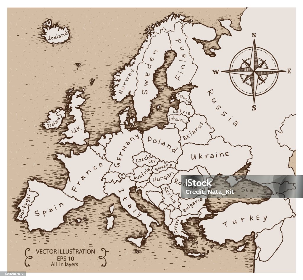 유럽의 빈티지지도 지도에 대한 스톡 벡터 아트 및 기타 이미지 - 지도, 유럽, 오래된 - Istock