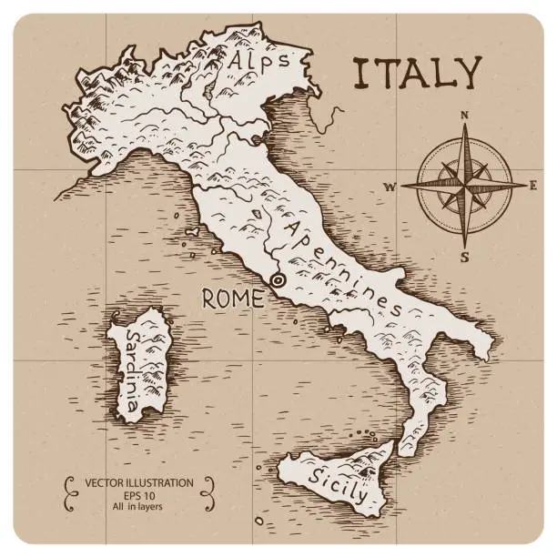 Vector illustration of Vintage Map of Italy.