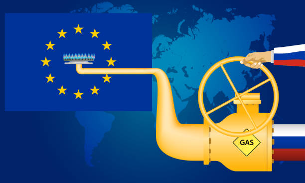 러시아에서 유럽 연합 벡터 일러스트레이션에 이르는 가스 파이프라인 - europe european union currency european union flag european community stock illustrations