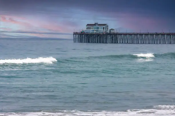 Beach ocean waves during blue hour at Oceanside, CA September 2021