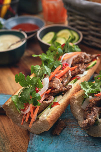 istock Thai Baguette Sandwich with Beef, Carrots, Cucumber and Cilantro 1346411992