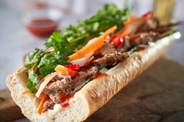 istock Thai Baguette Sandwich with Beef, Carrots, Cucumber and Cilantro 1346411996