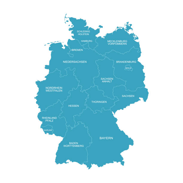 szczegółowa mapa niemiec z regionami. ilustracja wektorowa izolowana na białym tle. terytorium administracyjne kraju. - germany map stock illustrations