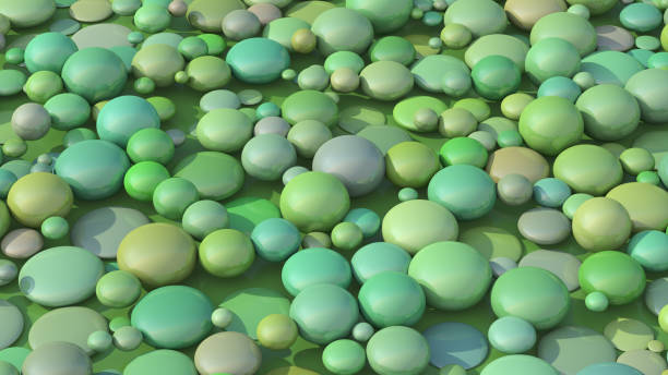 istock Green balls morphing. Abstract illustration, 3d render. 1346415707
