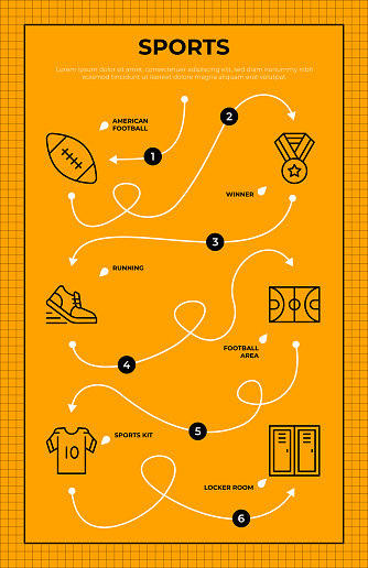 Sports Vector Style Roadmap Infographic Template of Thin Line Illustrations