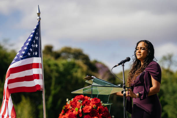 istock Latin woman during graduation speech 1346422674