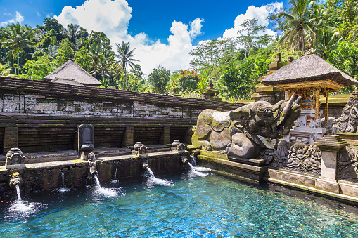 Pool holy water in Pura Tirta Empul Temple on Bali, Indonesia
