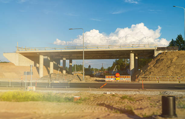 istock Viaduct bridge under construction. Construction of a multi-level road junction. 1346426155