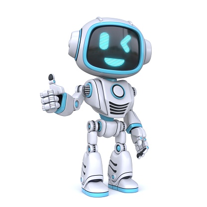 Lindo robot azul dando pulgares hacia arriba 3D photo