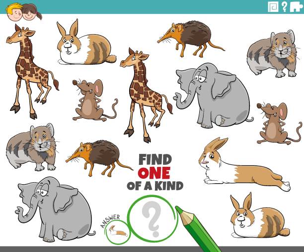 One Of A Kind Game With Cartoon Animal Characters Stock Illustration -  Download Image Now - Activity, Animal, Cartoon - iStock
