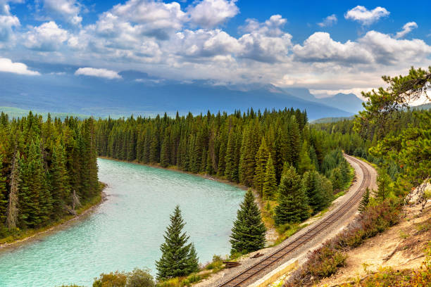 istock Railway line along Bow river in Banff 1346432313
