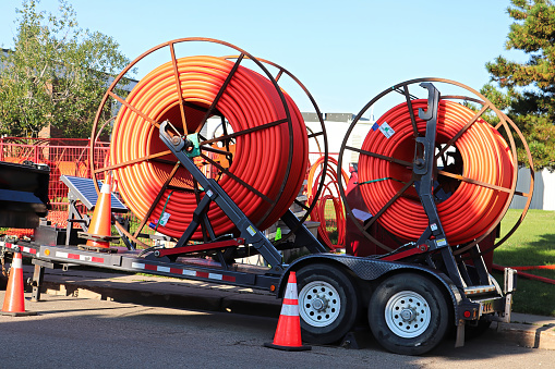 Plastic tube pipe for laying underground cables coiled