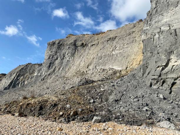 Photo of Jurassic coast fossil hunting grounds on the beach of Dorset .