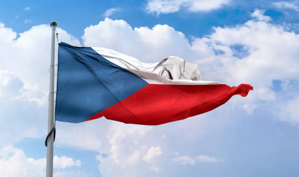 istock Czechia flag - realistic waving fabric flag. 1346438138
