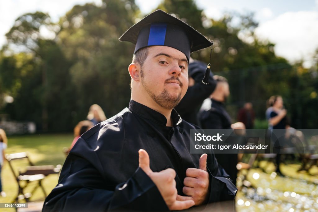 Graduated with down syndrome Disability Stock Photo