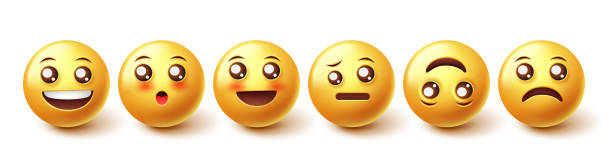 istock Emoji characters vector set. Emoticons 3d character with cute blushing, confused and happy emojis face in graphic design for facial expression emoticon collection. 1346444279