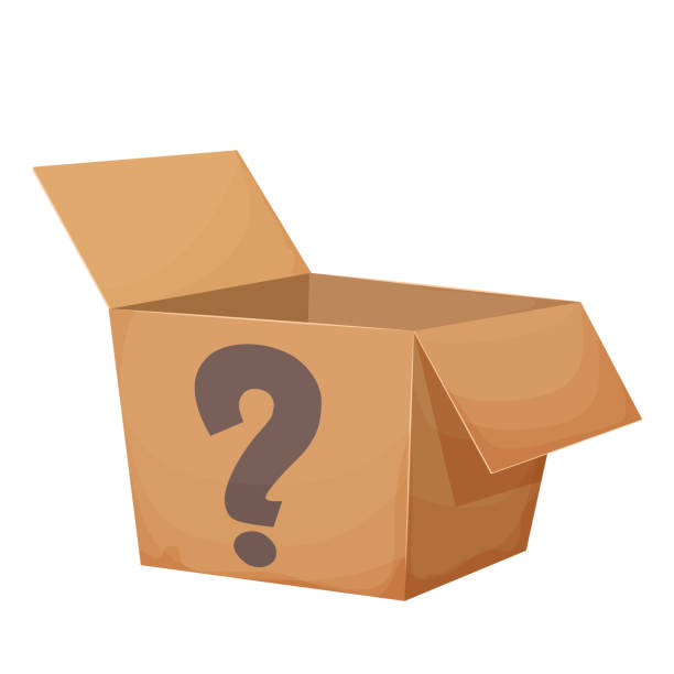 istock Mystery cardboard box with question, closed present in cartoon style isolated on white background. Funny lucky package, greeting. Vector illustration 1346449272