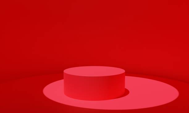 istock red podium in the red room.3d rendering. 1346459893