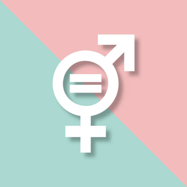 Gender equality. 3D white equity parity men and women sign, isolated on green and pink pastel background. Rights gender equality symbol. Discrimination. Paper cut style. Minimal. Vector illustration. Gender equality. 3D white equity parity men and women sign, isolated on green and pink pastel background. Rights gender equality symbol. Discrimination. Paper cut style. Minimal. Vector illustration. gender equality stock illustrations