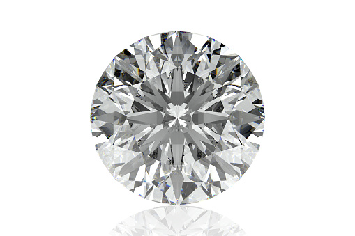 3D rendering of diamonds on a white background with reflections