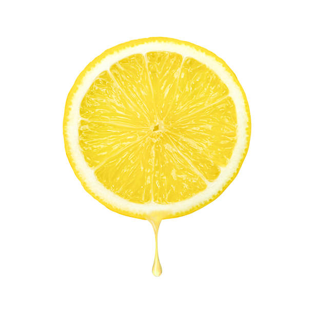 lemon with juice dripping isolated on white