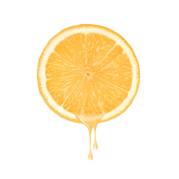 istock Orange fruit with juice drop dripping isolated on white background. 1346462705