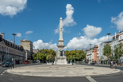 Monument to restorers, known as Monumento aos Restauradores in Portuguese, in Lisbon, Portugal, this obelisk is located in Restauradores Square.