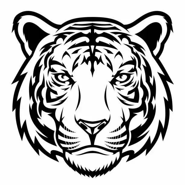 Vector illustration of Tiger, wild big cat head.