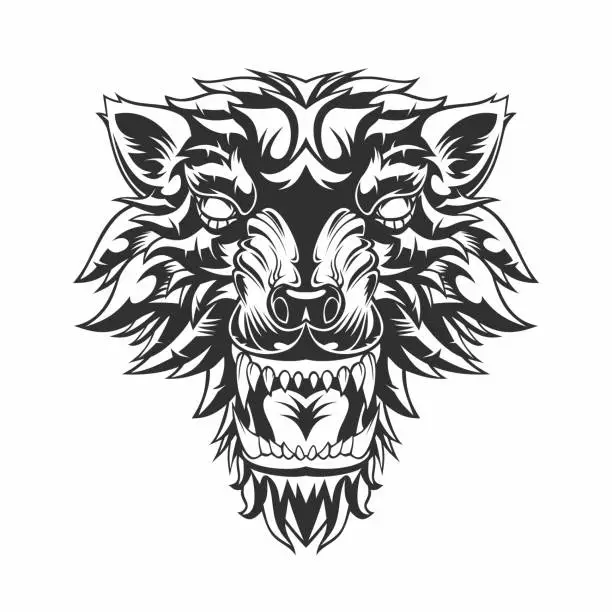 Vector illustration of Head of roaring wolf.