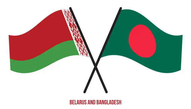 Vector illustration of Belarus and Bangladesh Flags Crossed And Waving Flat Style. Official Proportion. Correct Colors.