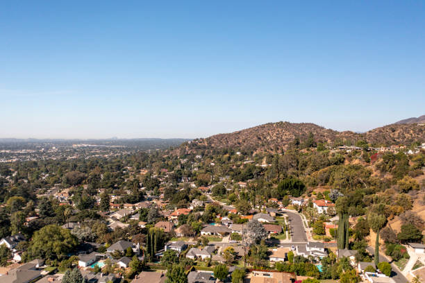 Aerial in California San Gabriel Foothills stock photo