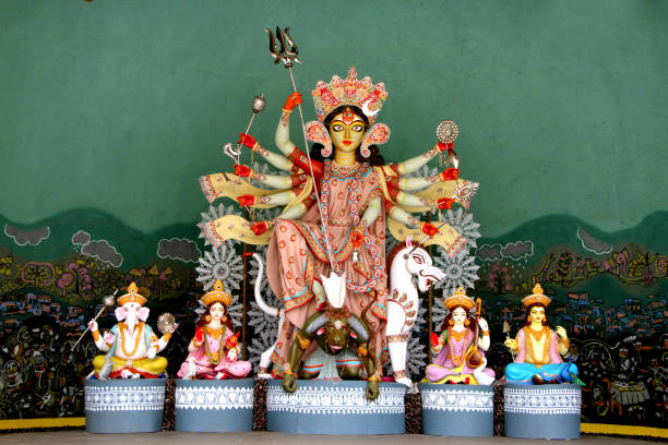 Idol of Godes Durga in pandal of Kashi Bose Lane in North Kolkata, West Bengal, India.